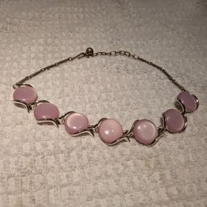 Vintage 1950s 60s Pink Moonglow Lucite Choker Statement Necklace Costume Jewelry